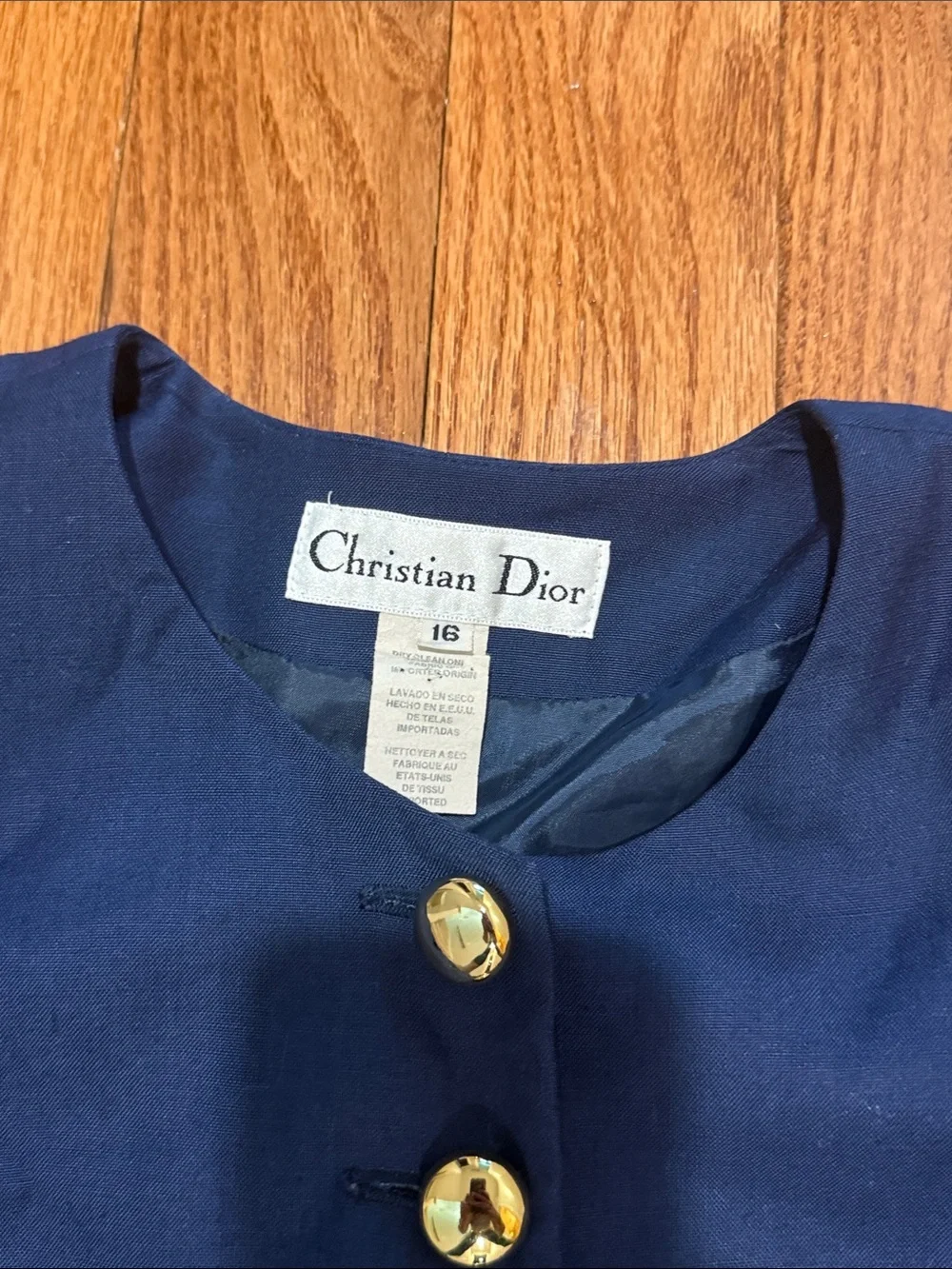 Christian Dior Vintage Navy Jacket with Gold Buttons Size 16